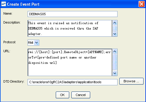 Create Event Port dialog box