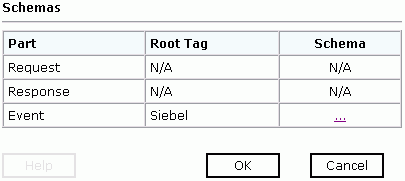 Schemas table for Siebel Integration Object.