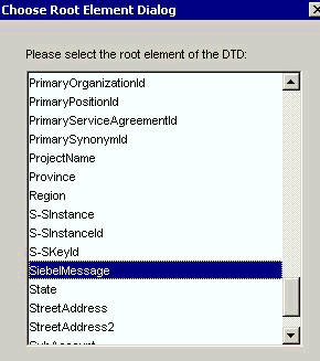 Choose Root Element dialog box