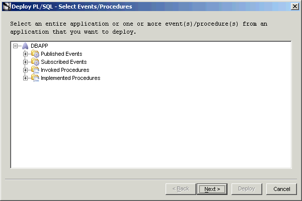 Deploy PL/SQL - Select Events/Procedures dialog box