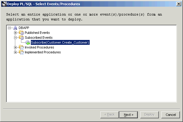 Deploy PL/SQL - Select Events/Procedures dialog box