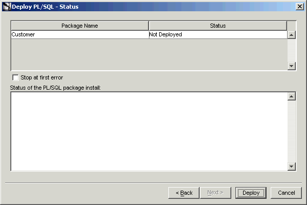 Deploy PL/SQL - Status dialog box