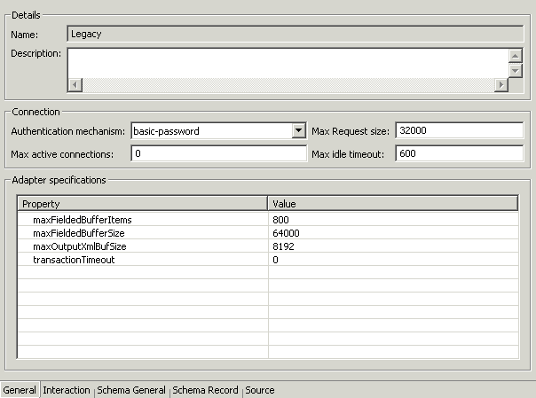 The adapter metadata General tab.