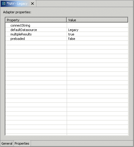 The Database adapter properties tab.