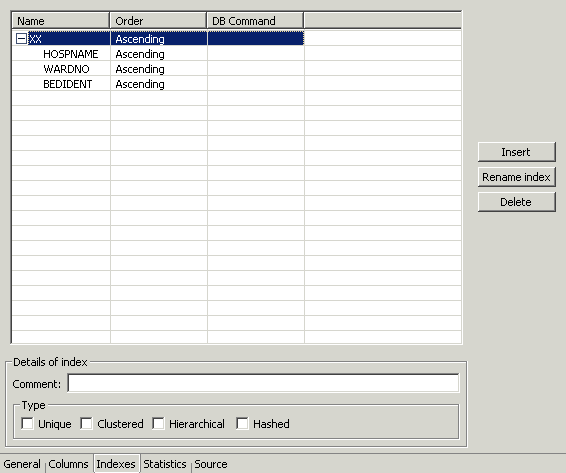 The data source metadata Columns tab