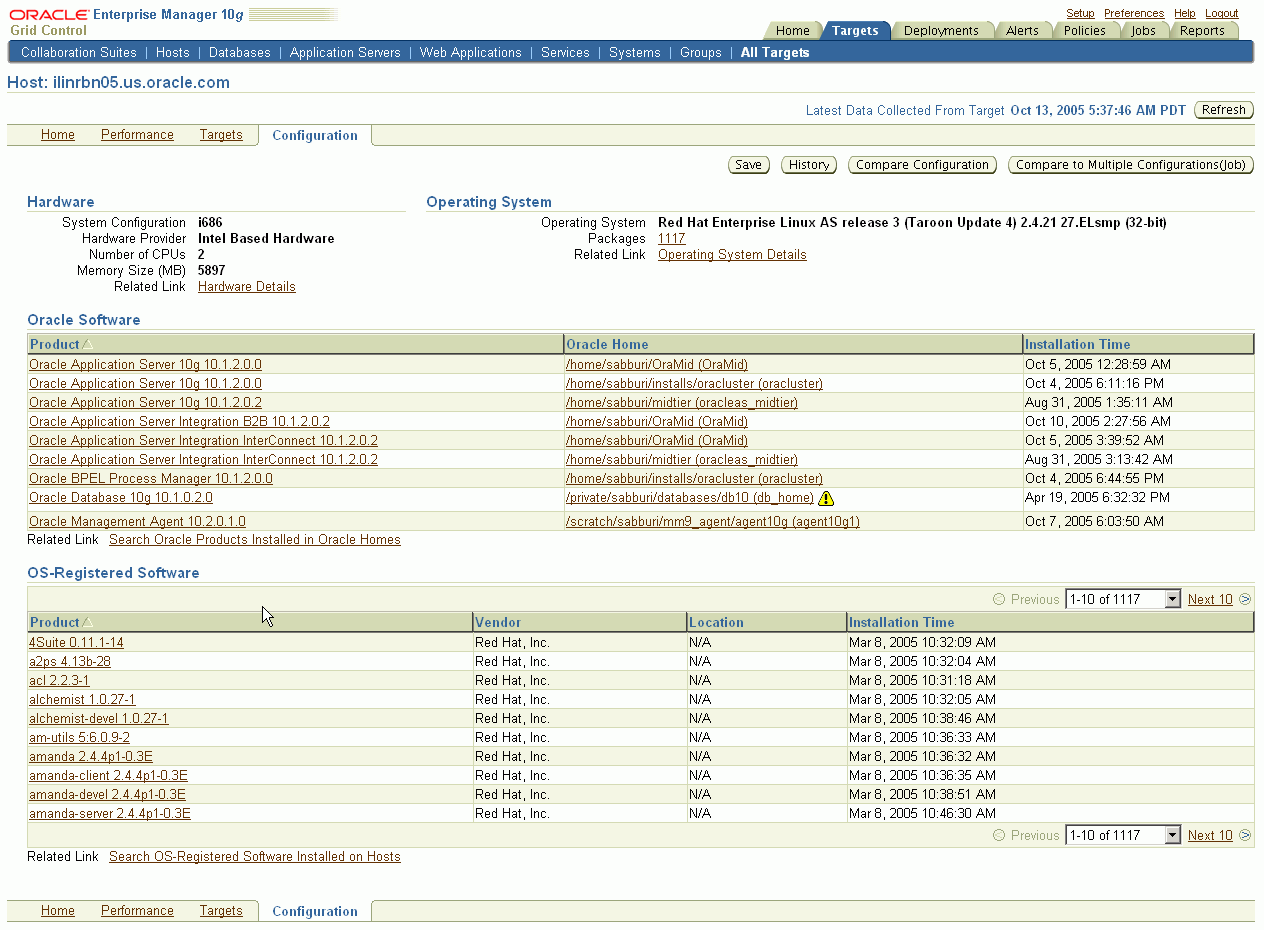 This figure shows a screenshot of the Enterprise Manager Host Configuration page