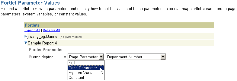 Shows selecting mapping for parameter