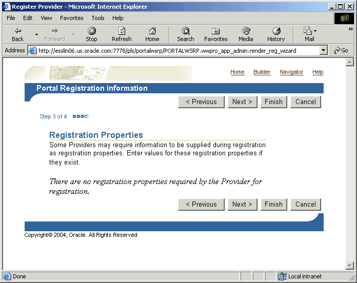 Shows Portal Registation Information page.