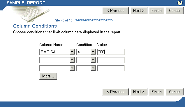 Shows setting column conditions