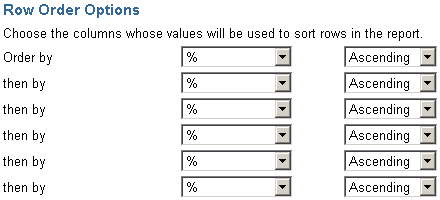 Shows report display options for row order