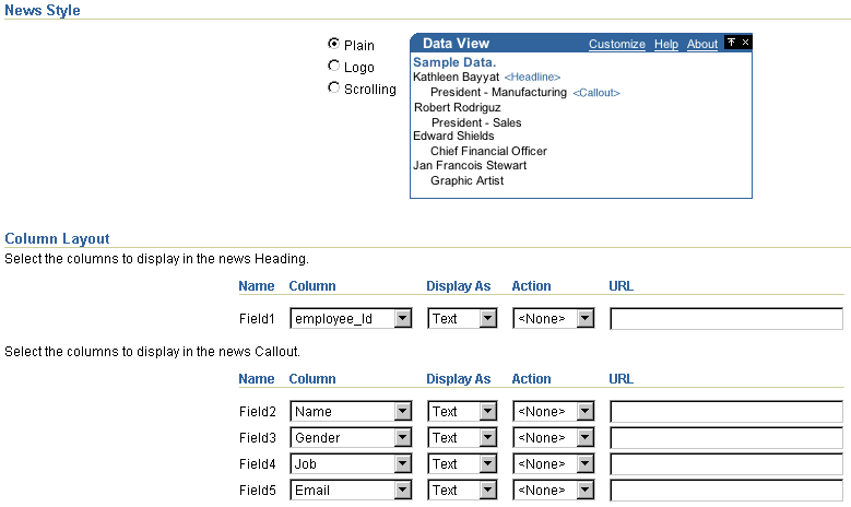 Shows Layout tab for News style.