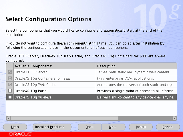 Select Configuration Options screen