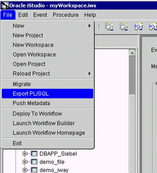 File menu - Export PL/SQL selected