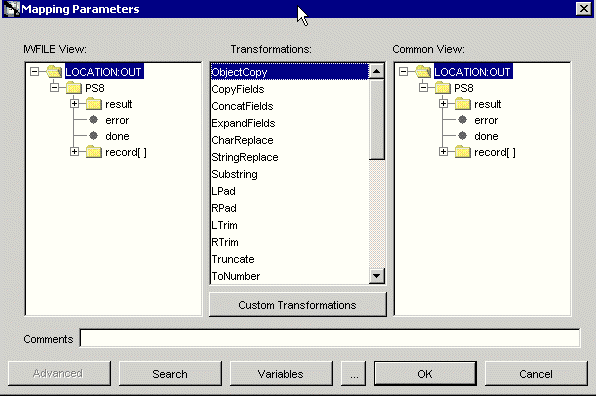 Mapping parameters window