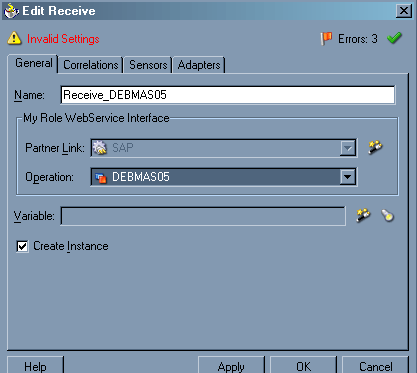 Edit Receive dialog box