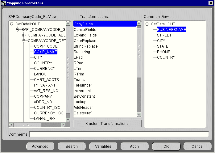 Mapping Parameters window