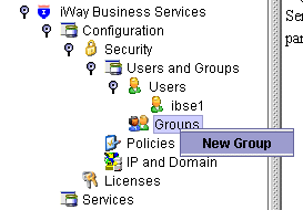 Groups node with the add new group option selected.