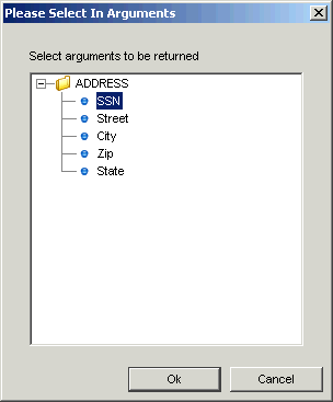 Please Select In Arguments dialog box
