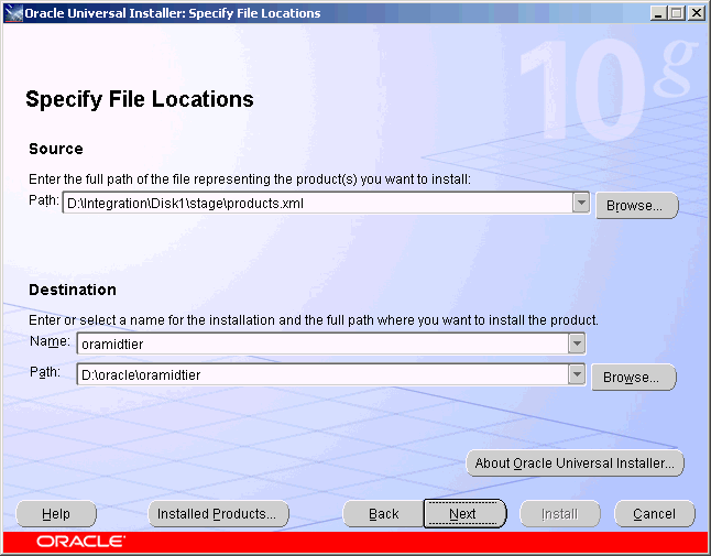 Specify File Locations Screen