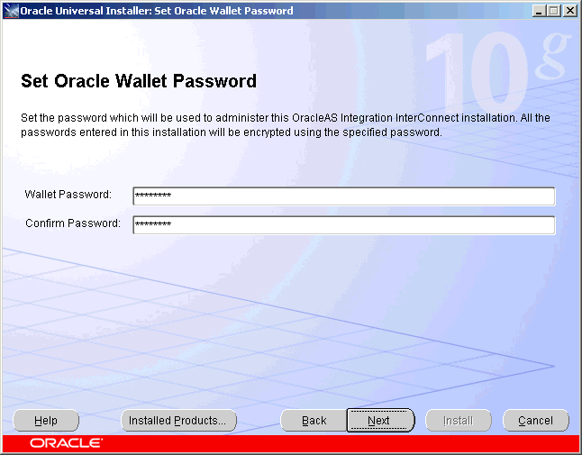 Set Oracle Wallet Password Screen