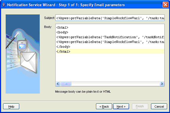 Specifying email parameters
