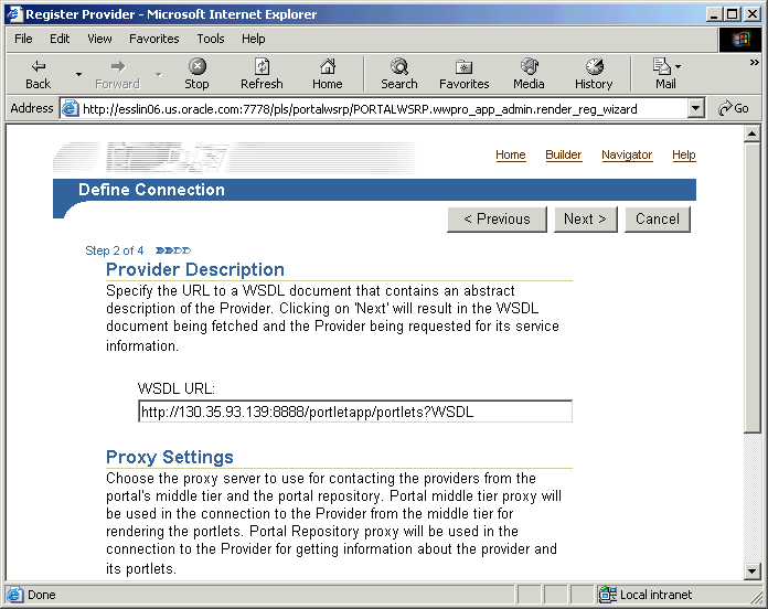Shows Define Connection page.