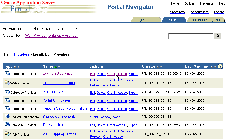 Shows Grant Access link in Portal Navigator