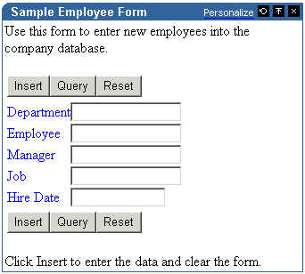 Shows sample form based on a table