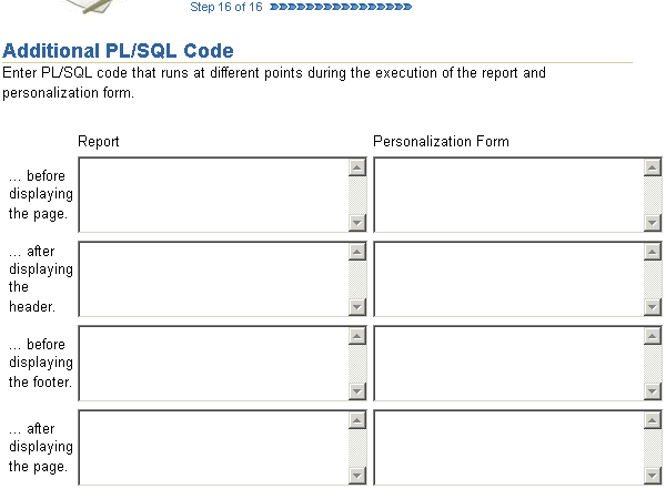 Shows Additional PL/SQL Code page