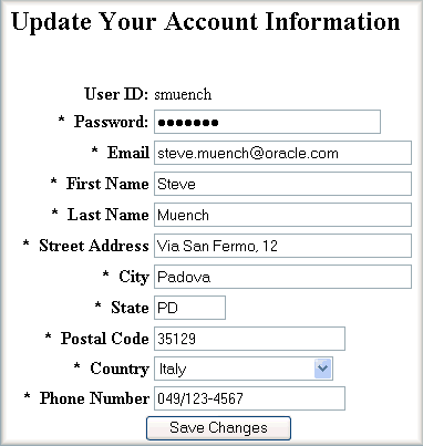This image shows the update account window.