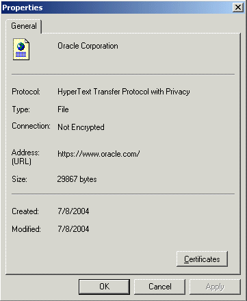 Properties window for the certificate.
